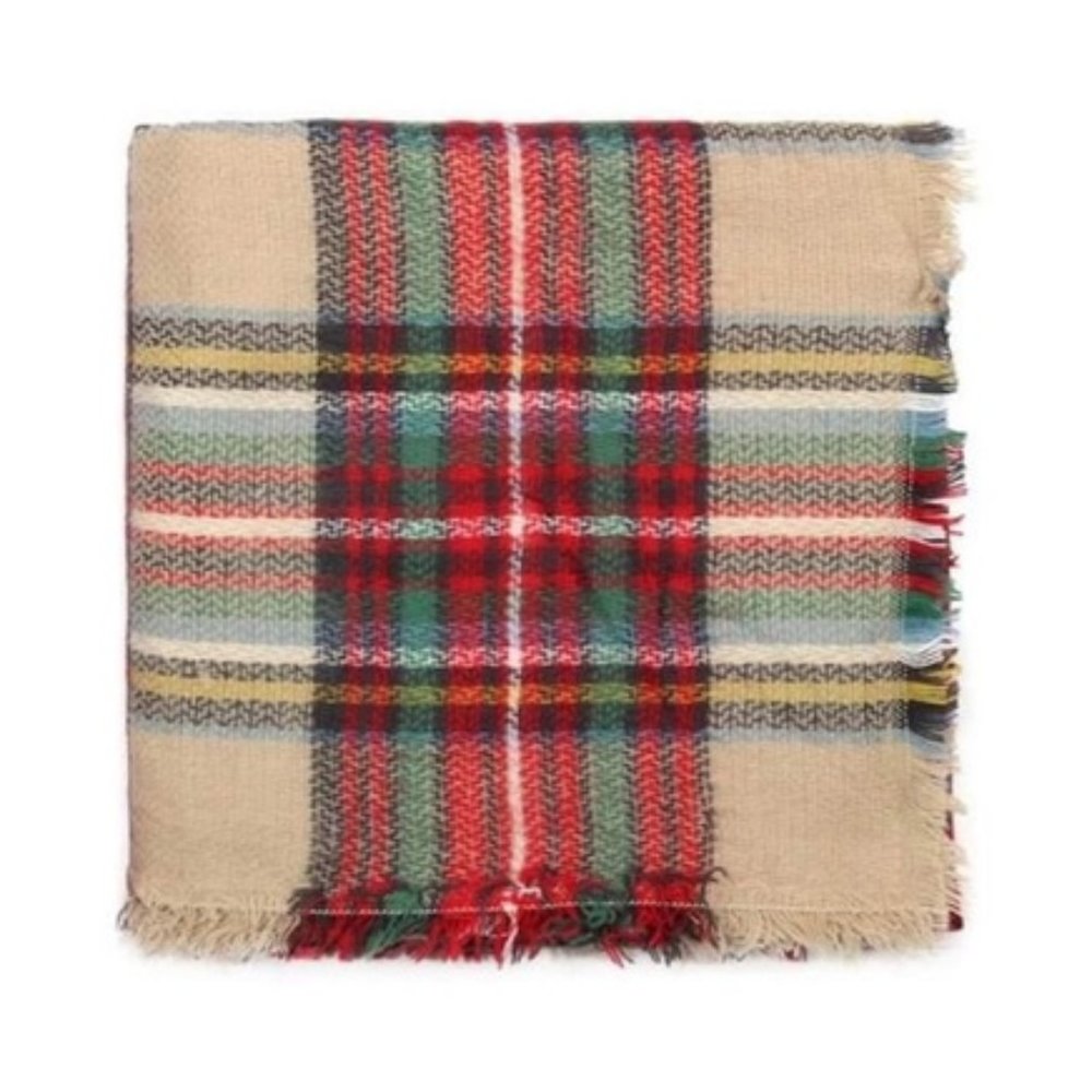 TAN Plaid Printed Oversized fall winter scarf - Picture 4 of 7
